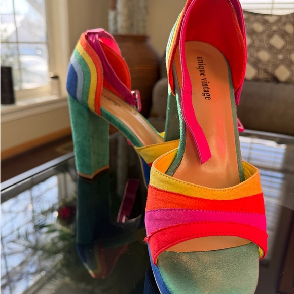 Unique Vintage Shoes - Unique Vintage Multicolor Striped Heels